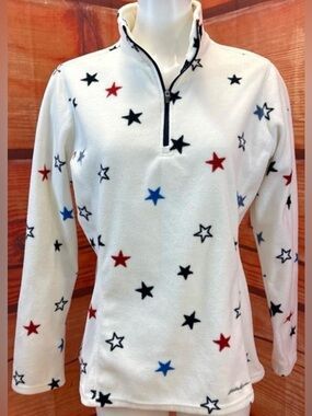 Nice Eddie Bauer Ivory Star Pattern Fleece Half Zip Jacket